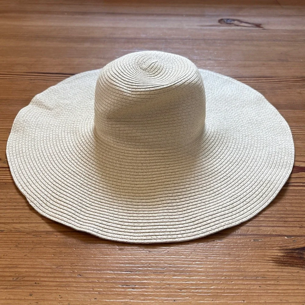 Sun Hat Women Tan Wide Floppy Brim Straw Boho Summer Beach SIZE‎ OS